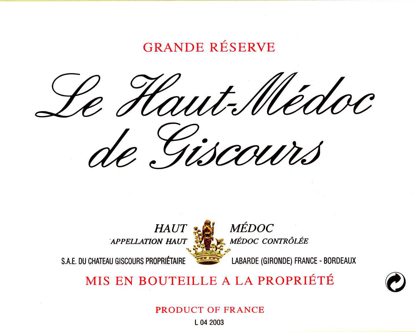 Le Haut-Medoc De Giscours label