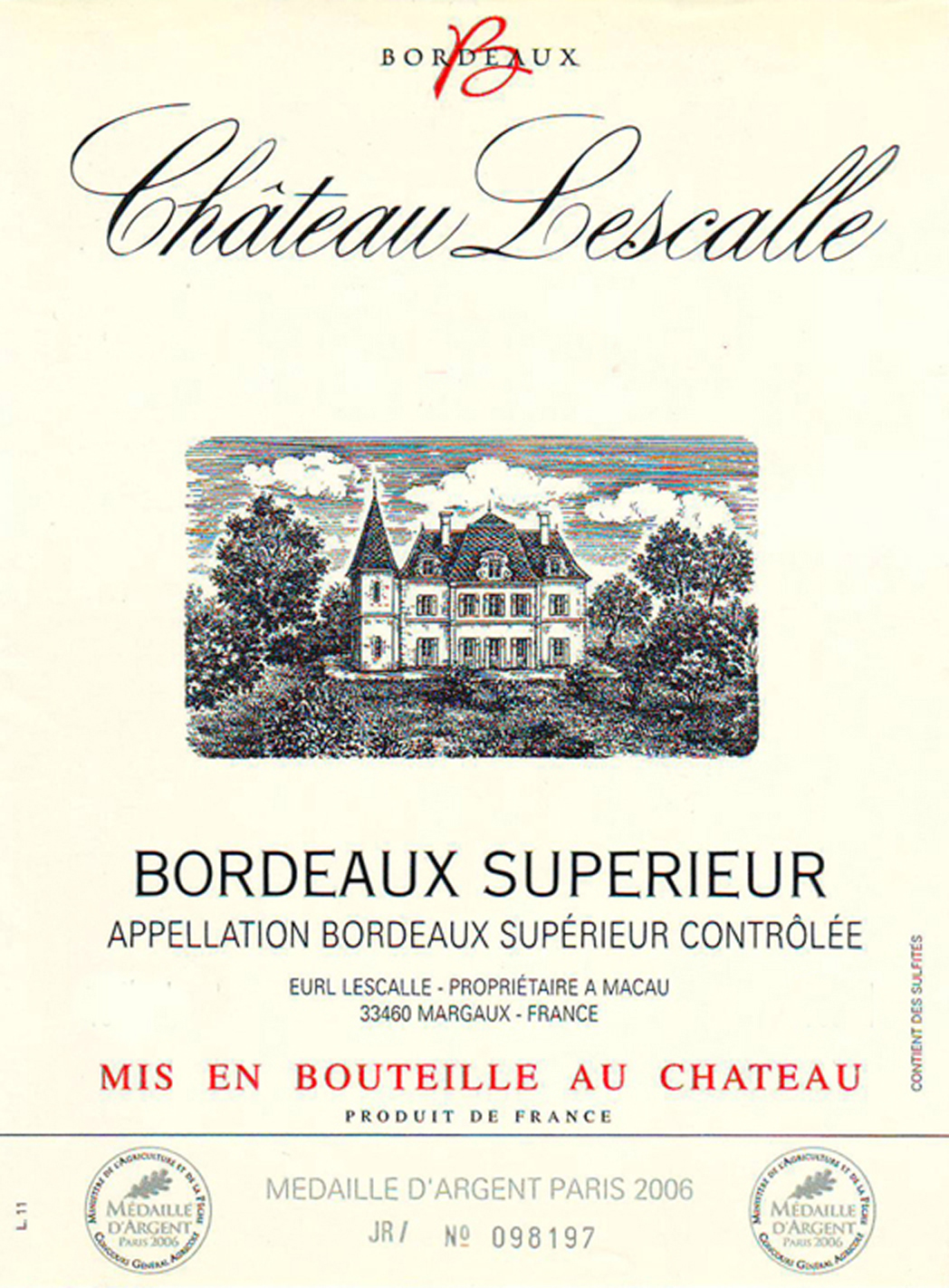 Chateau Lescalle label