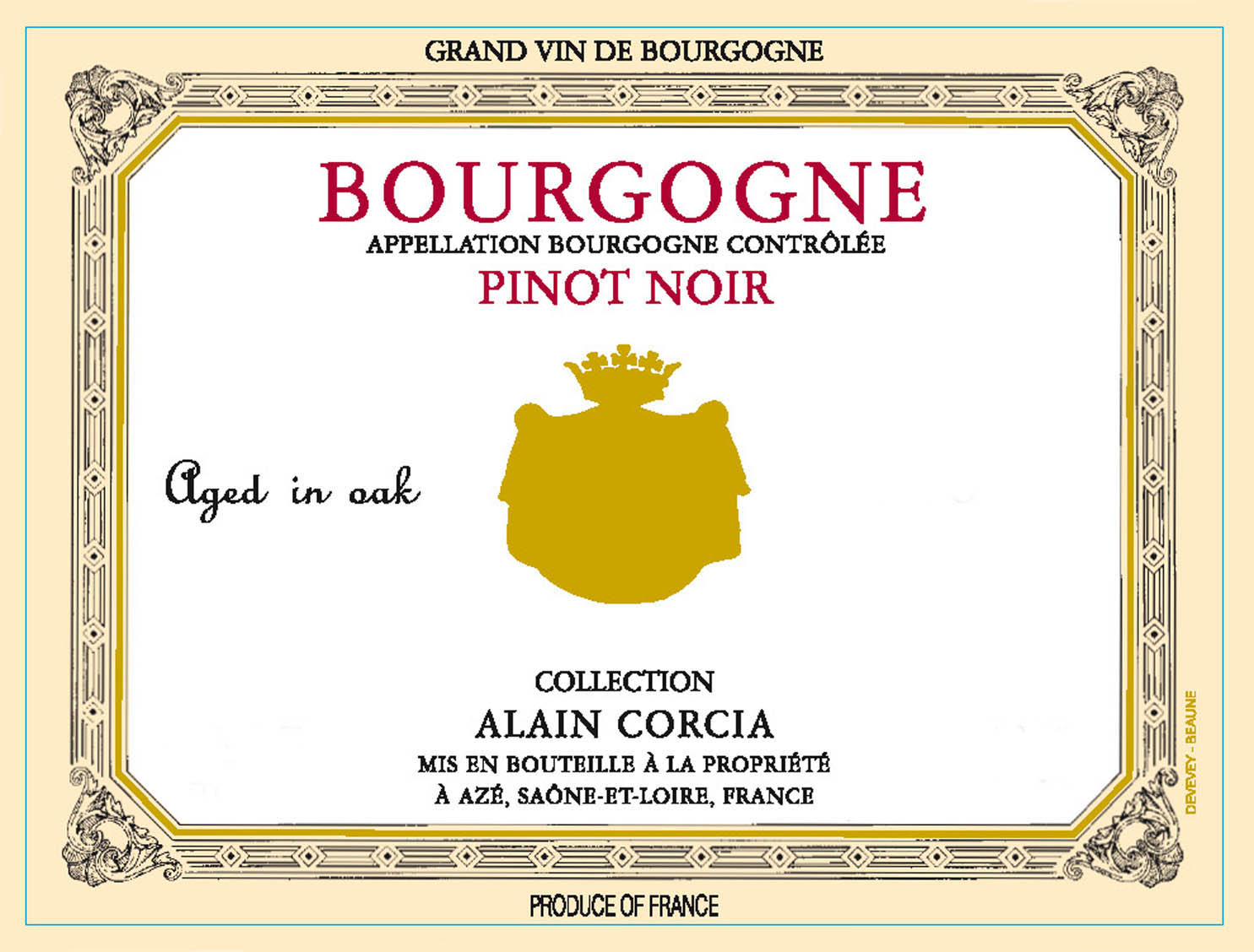 Collection Alain Corcia - Bourgogne - Pinot Noir label