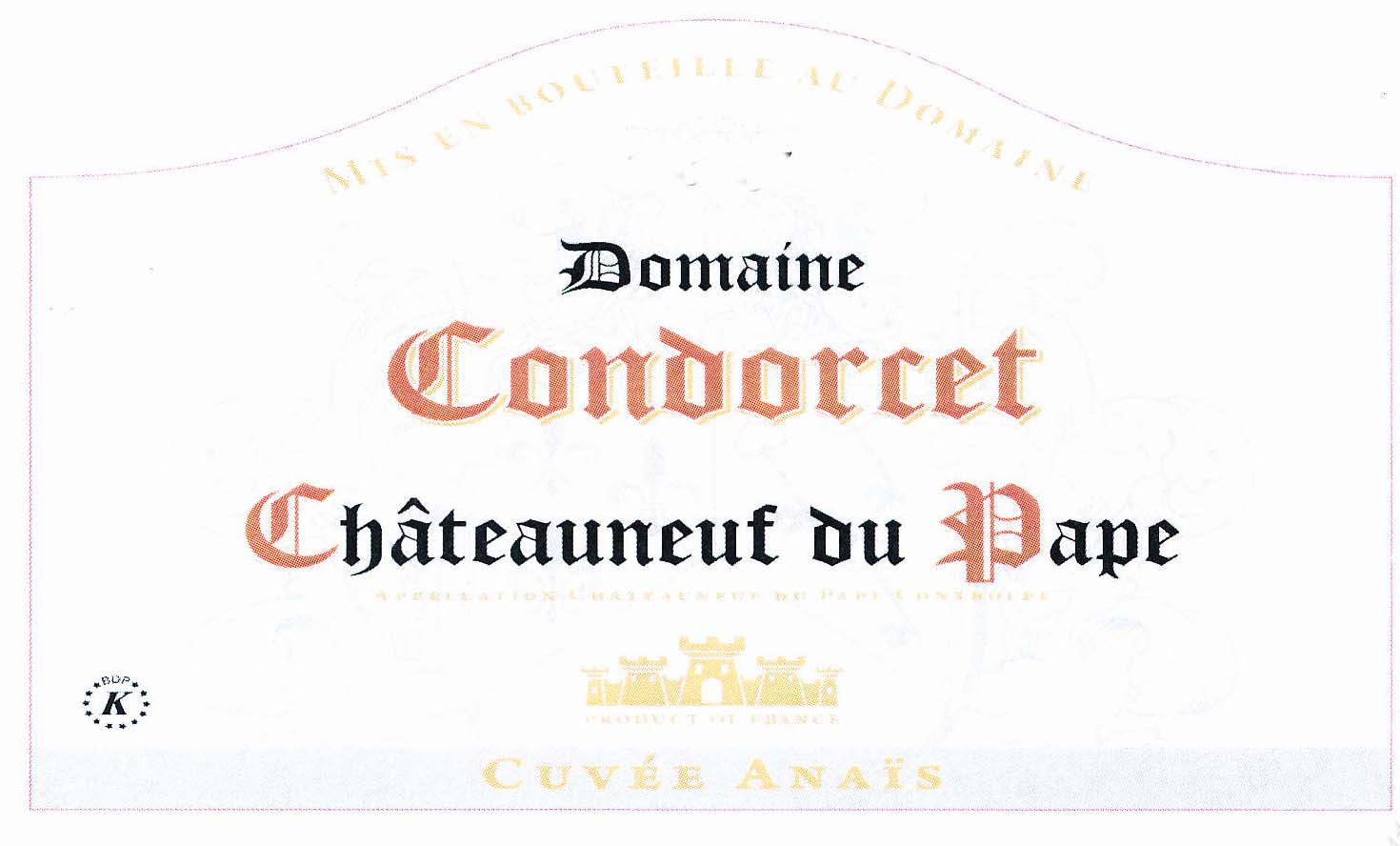 Cuvee Anais of Condorcet label
