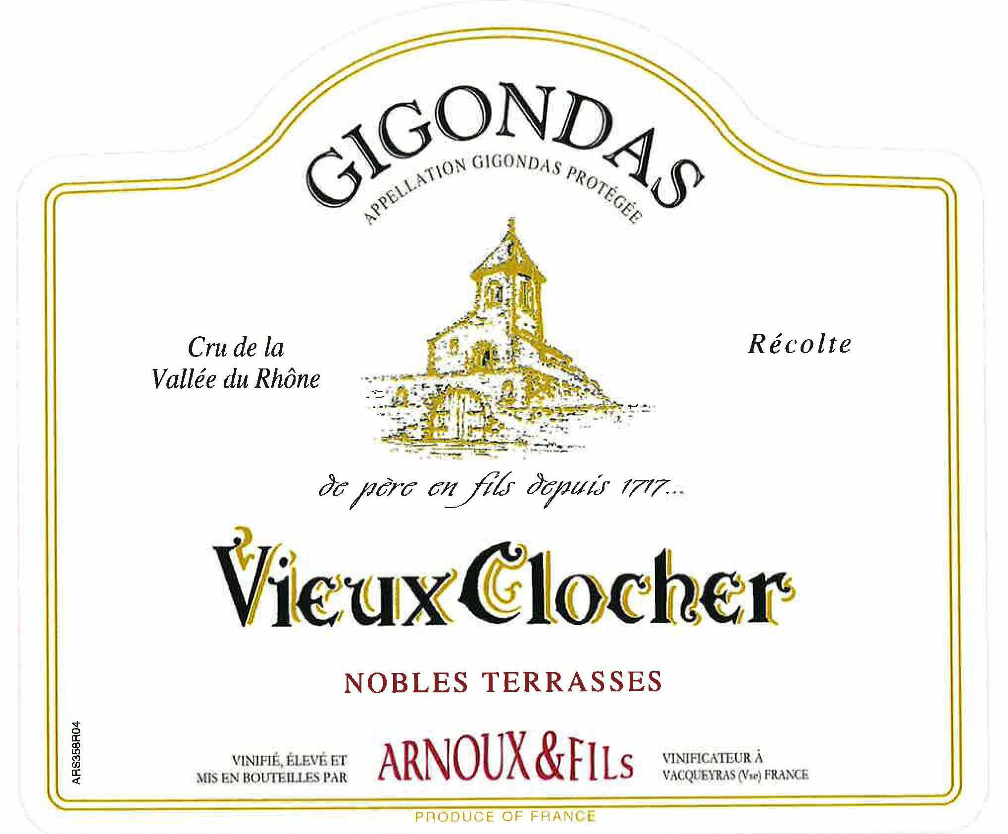 Arnoux & Fils - Vieux Clocher - Nobles Terrasses - Gigondas label