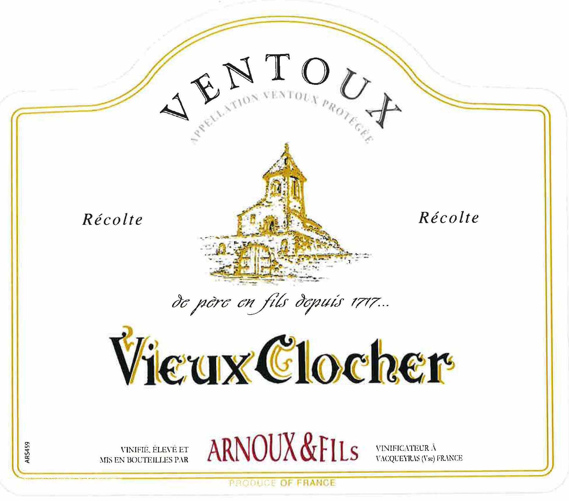 Arnoux & Fils - Vieux Clocher - Ventoux label