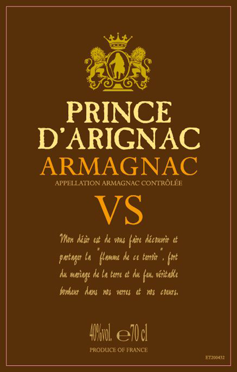 Prince d'Arignac - Armagnac VS label