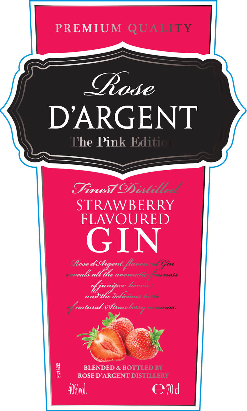 Rose d'Argent - Strawberry Flavoured Gin label
