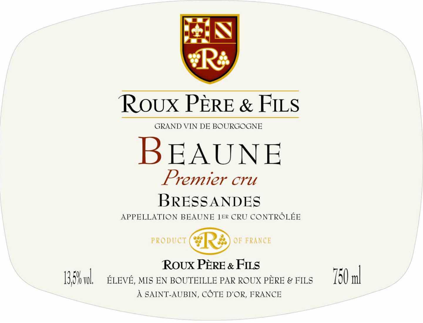 Famille Roux - Beaune 1er Crus - Bressandes label