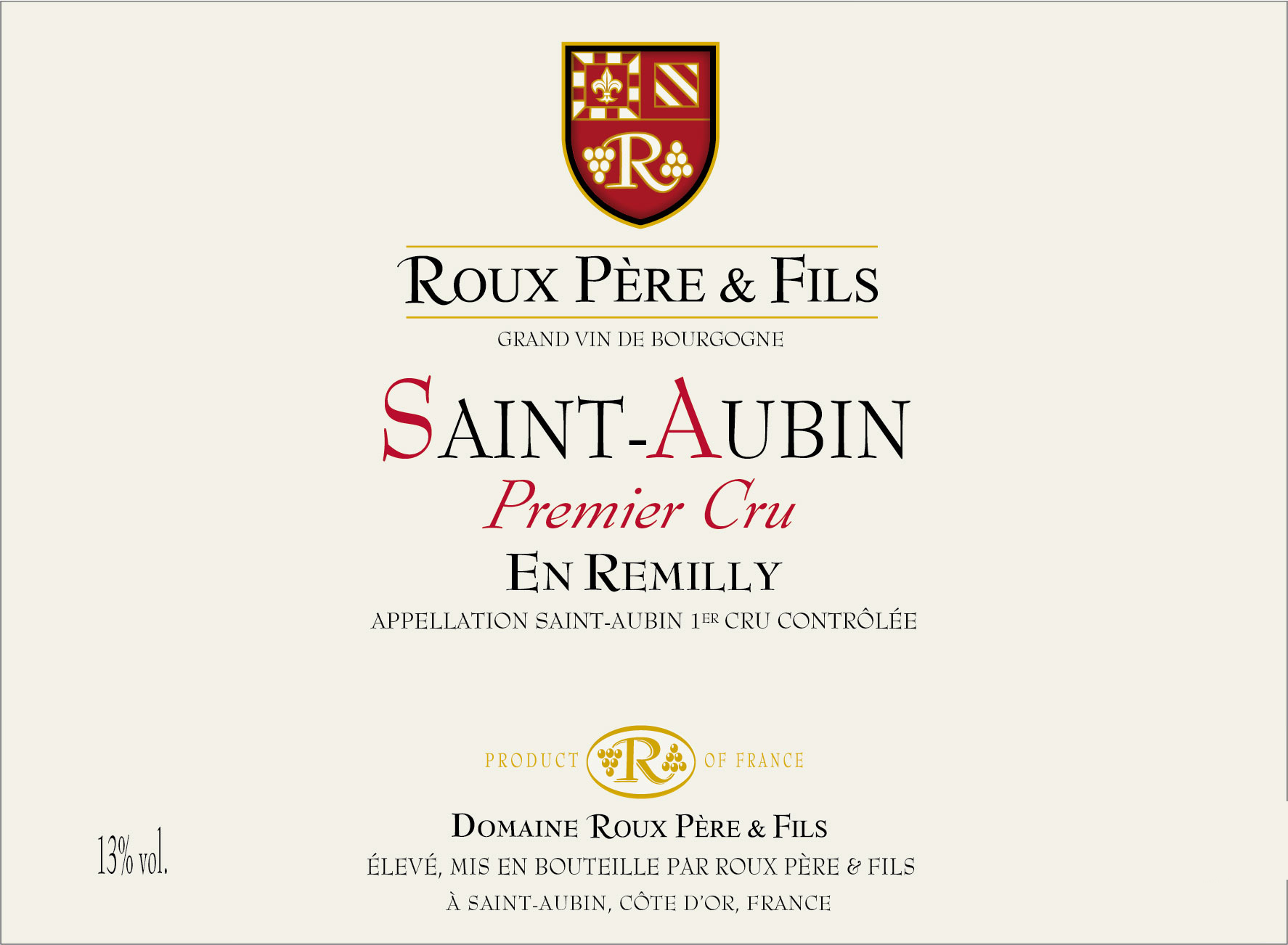 Famille Roux - Saint-Aubin 1er Cru - Remilly label