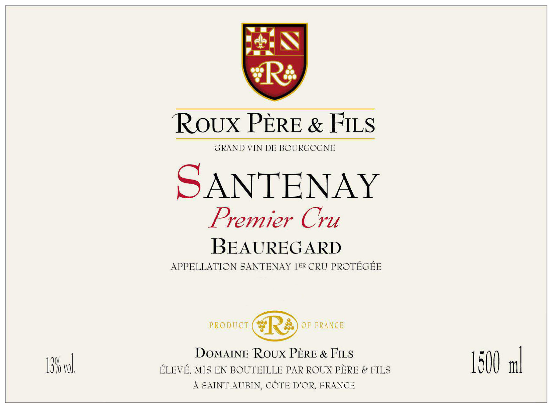 Famille Roux - Santenay 1er Cru Rouge - Beauregard label
