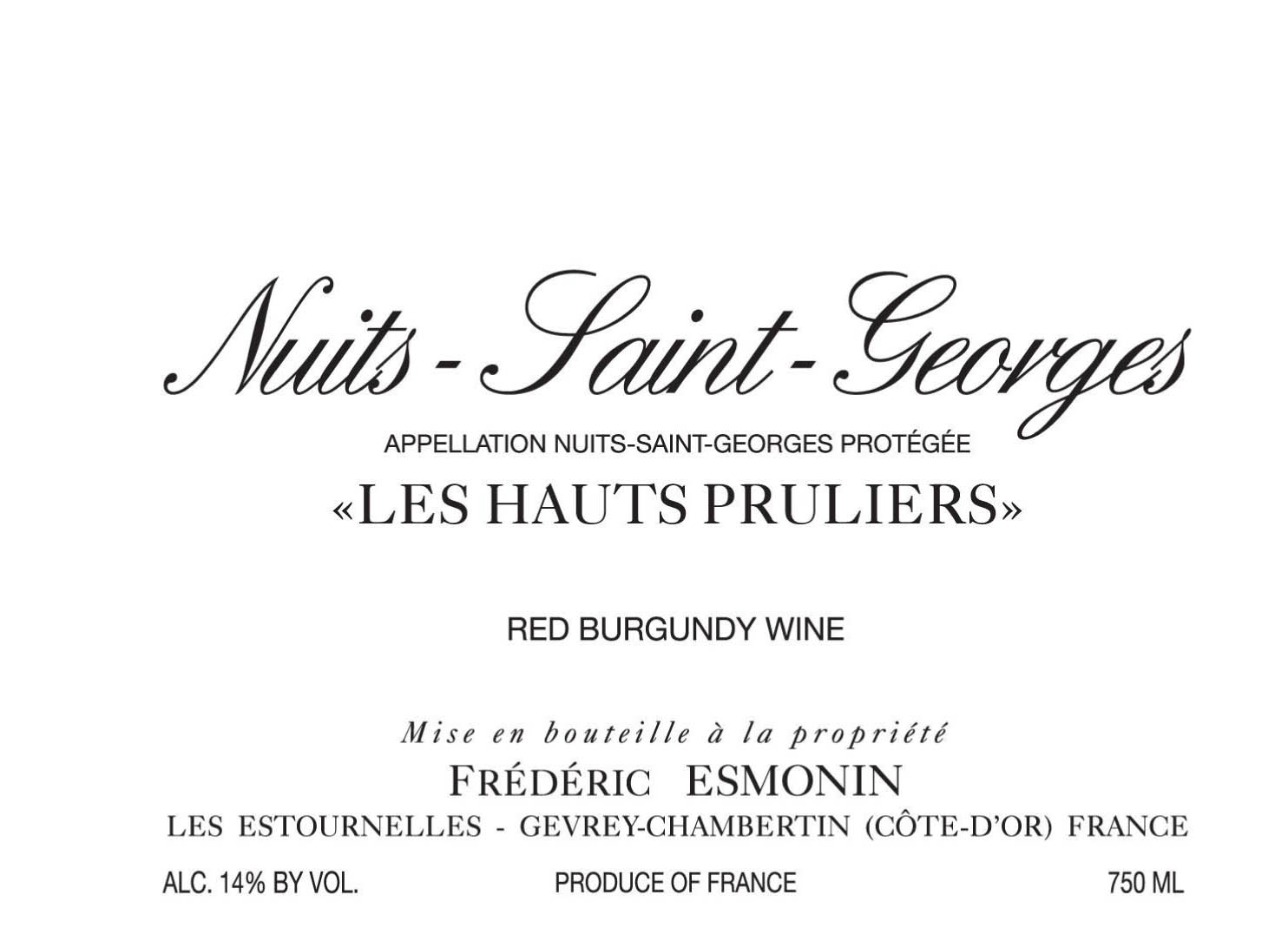 Frederic Esmonin - Nuits-Saint-Georges "Hauts Pruliers" label