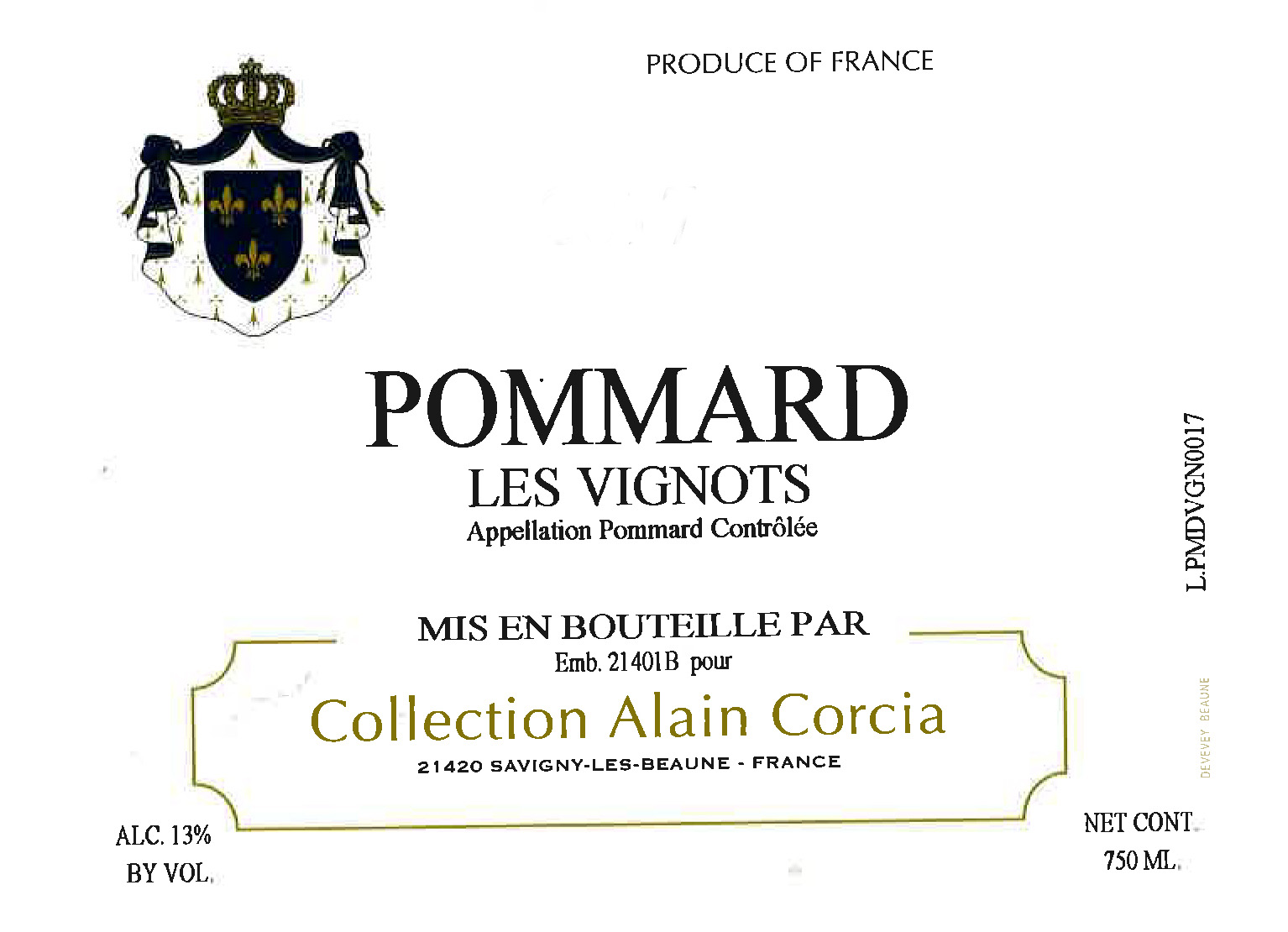 Alain Corcia - Pommard les Vignots label