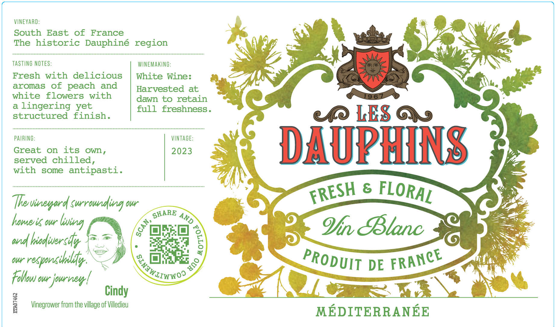 Les Dauphins - Grenache - Viognier label
