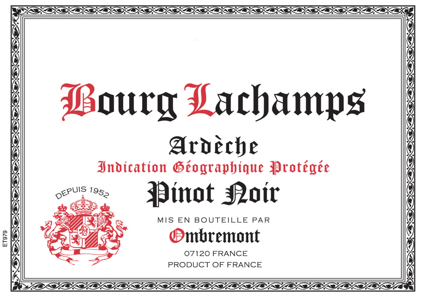 Ombremont Bourg Lachamps - Ardeche Pinot Noir label
