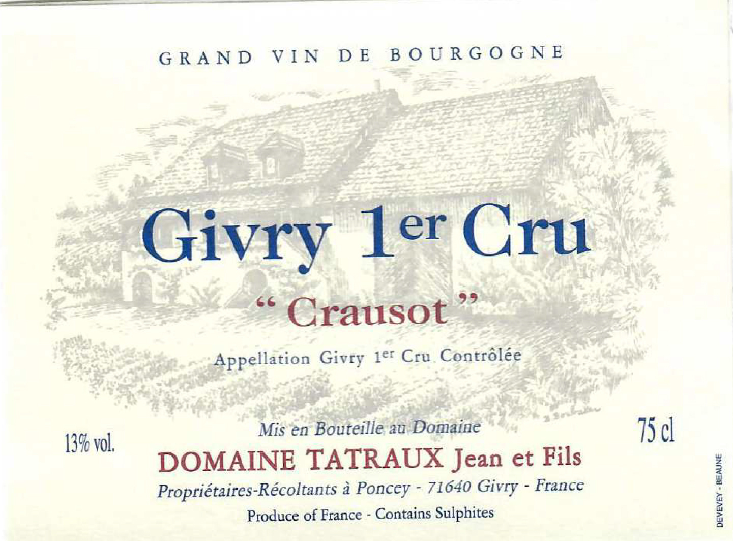 Domaine Tatraux - Givry 1er Cru Blanc label
