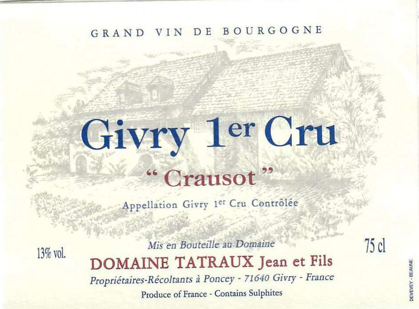 Domaine Tatraux - Givry 1er Cru Blanc label