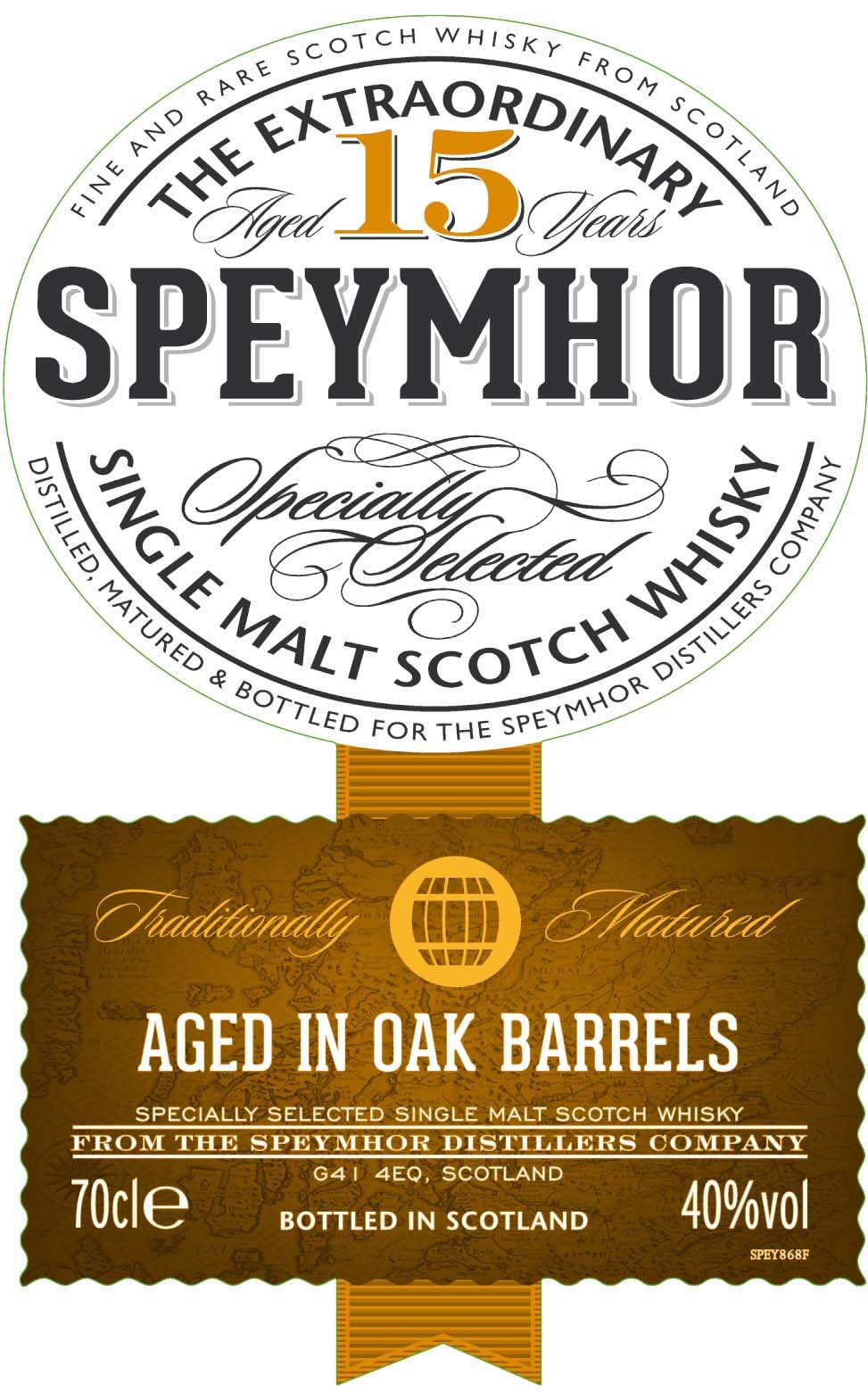 Speymhor - 15 Year Old Single Malt Scotch Whisky label