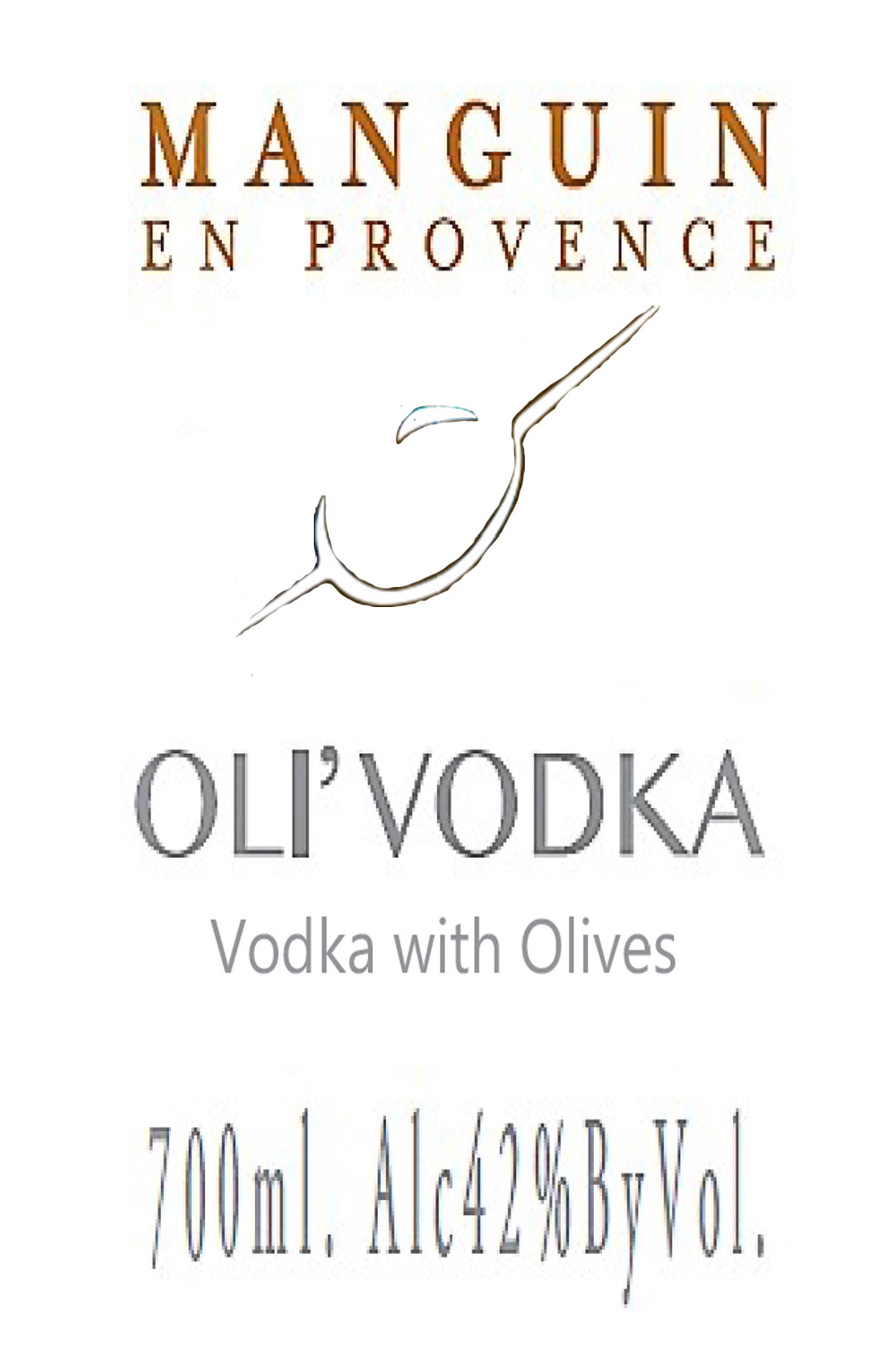 Manguin en Provence - Oli'Vodka label