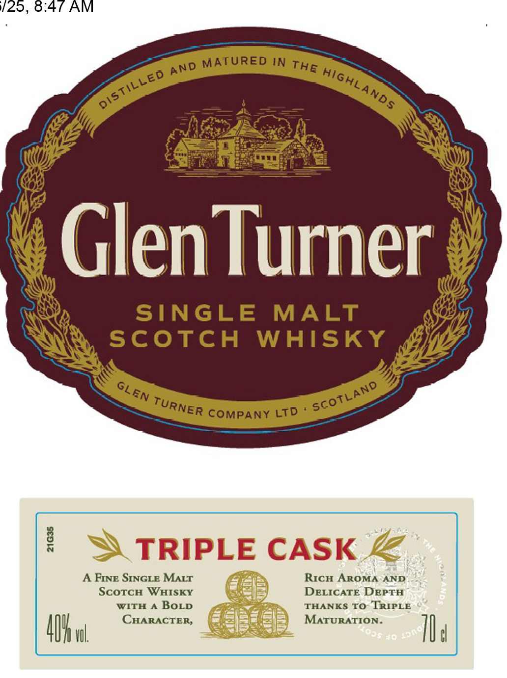 Glen Turner - Single Malt Scotch Whisky - Triple Cask label