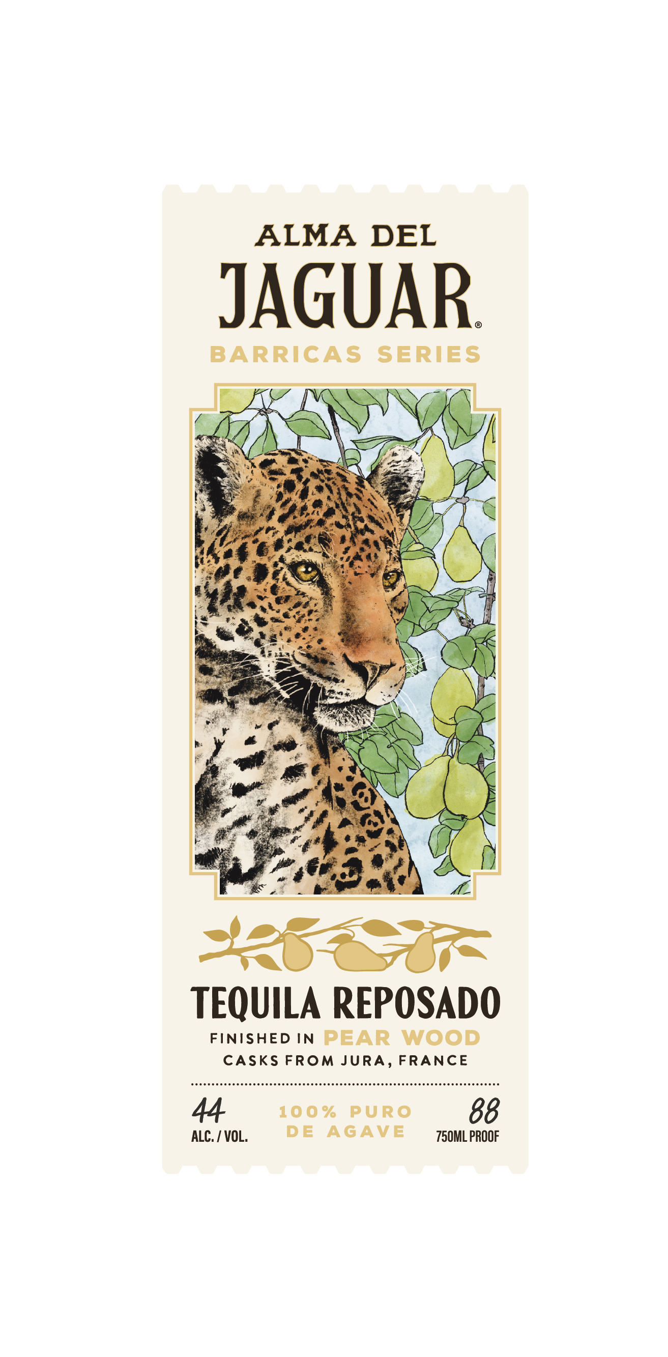 Alma Del Jaguar Barricas - Pear Wood cask label