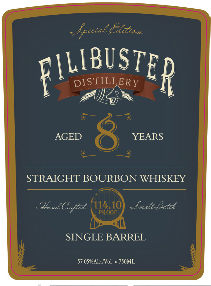 Filibuster 8 Yrs. Straight Bourbon Whiskey label