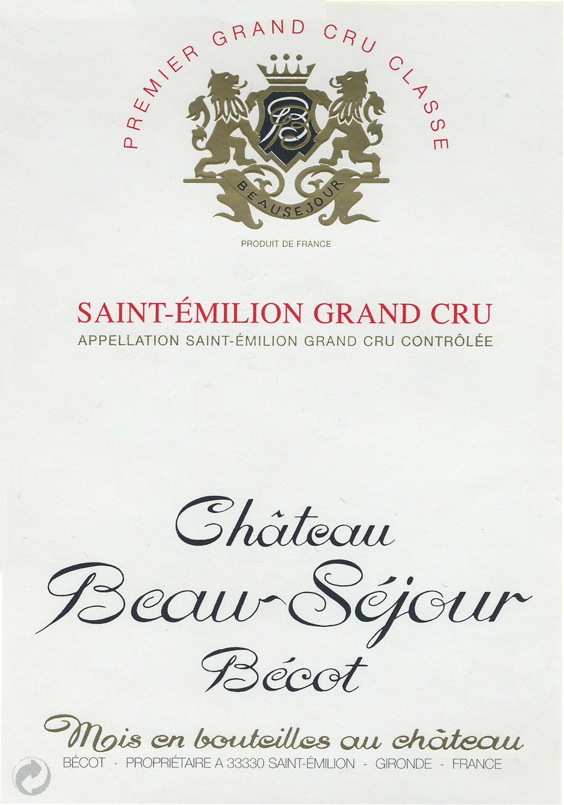 Chateau Beau-Sejour Becot label