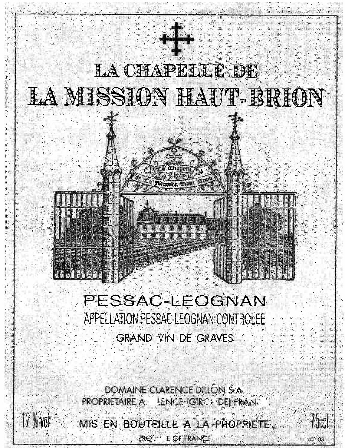 La Chapelle De La Mission Haut Brion label