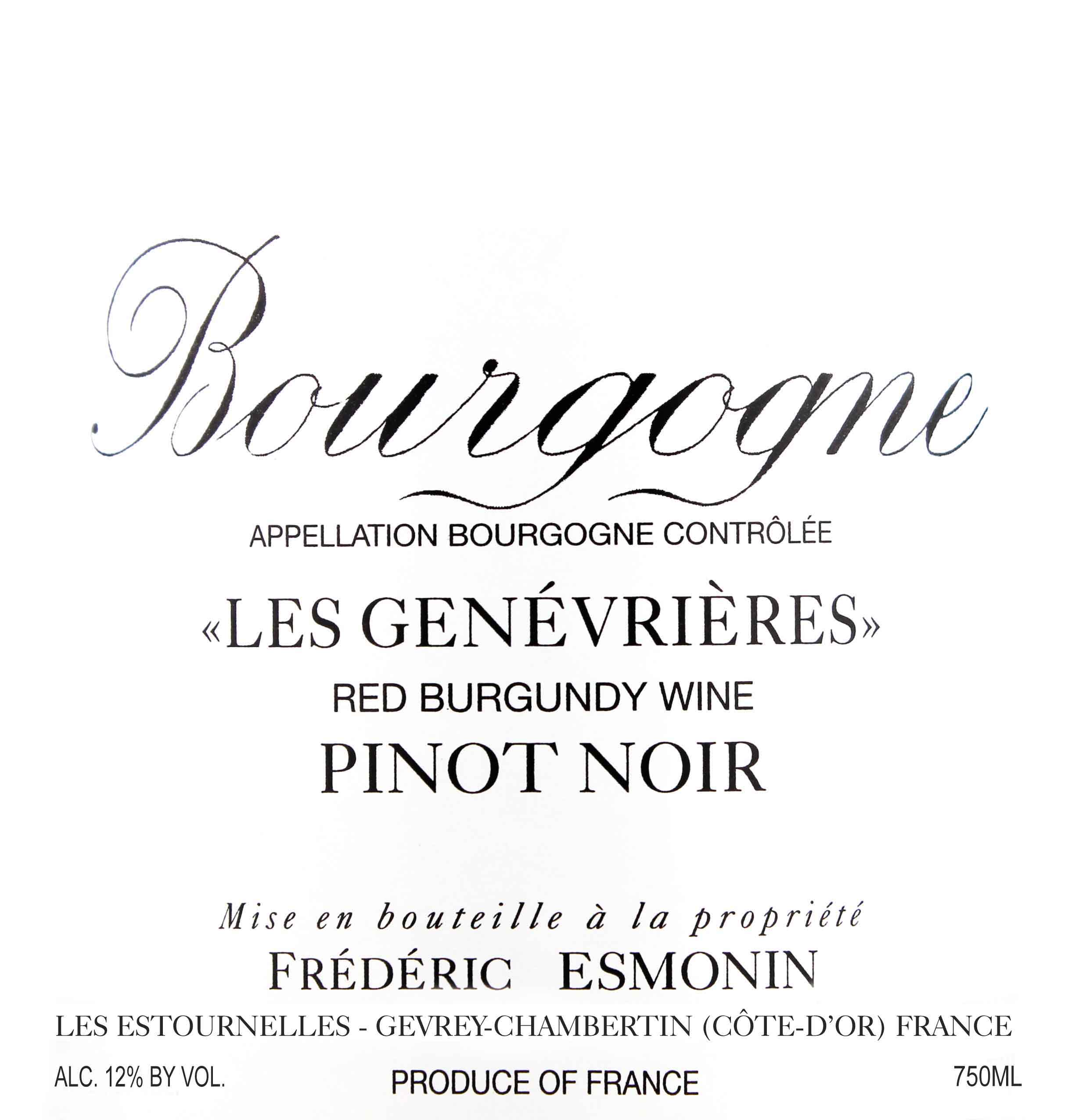 Frederic Esmonin - Les Genevrieres Pinot Noir label