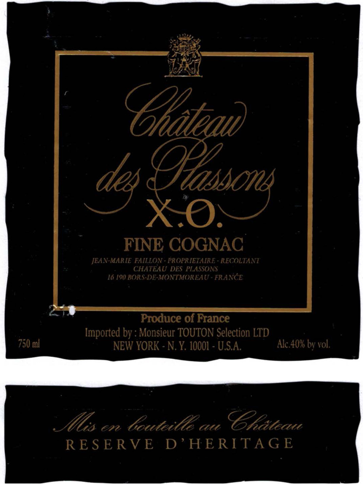 Chateau des Plassons - XO Cognac label