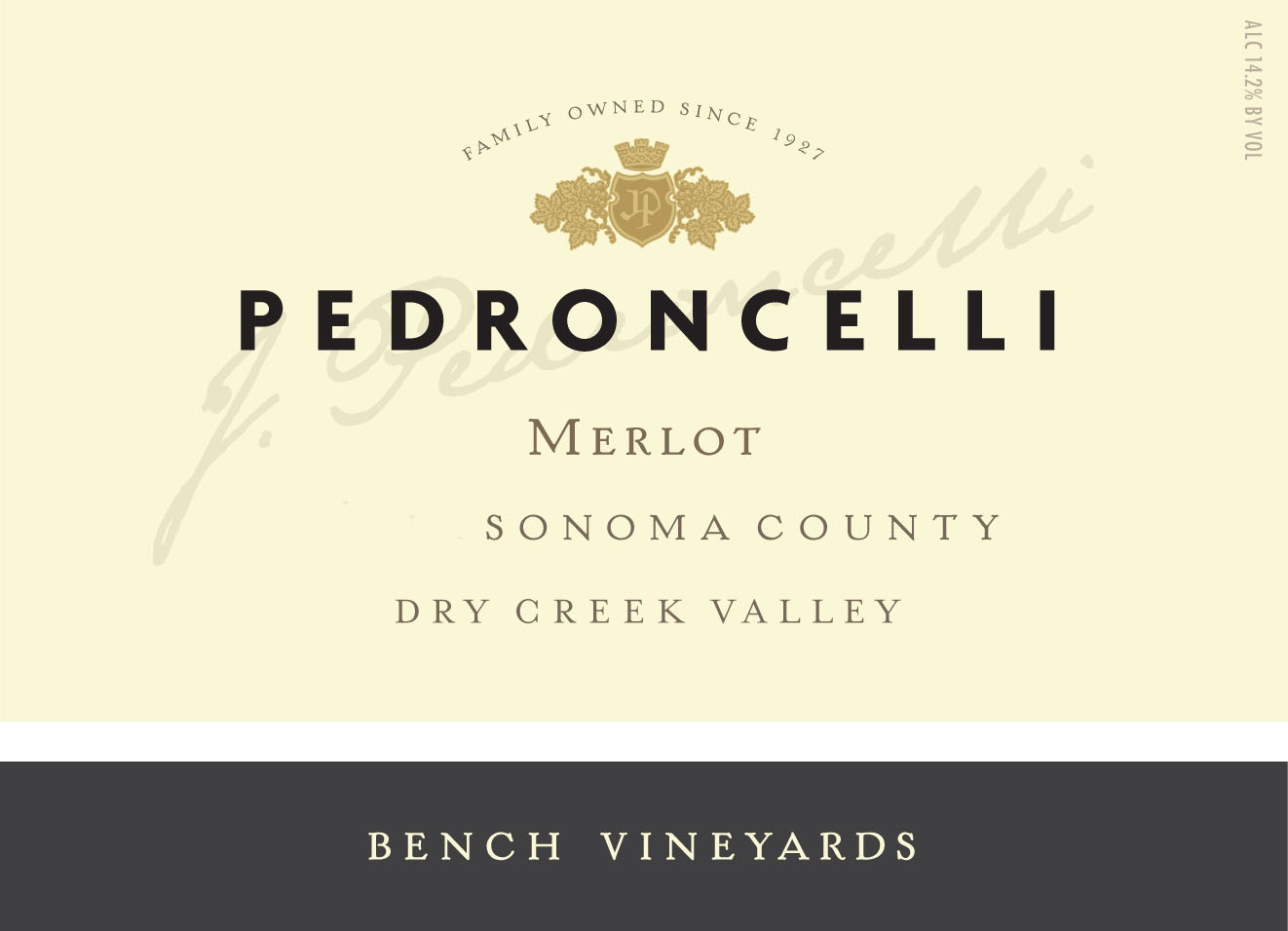Pedroncelli - Merlot - Bench Vineyards label