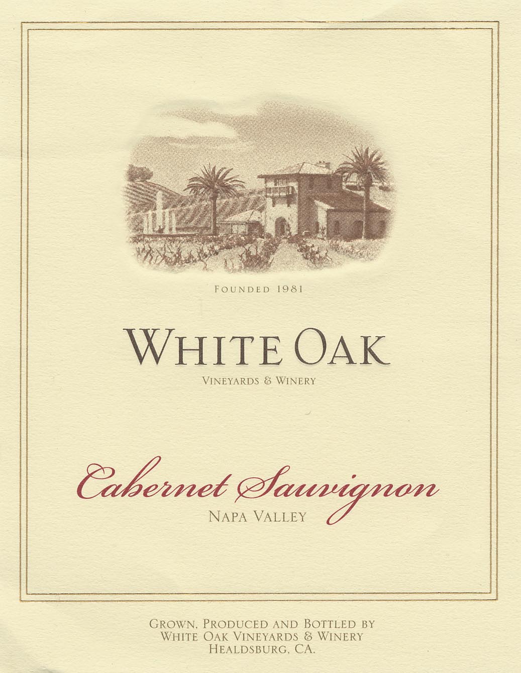 White Oak - Cabernet Sauvignon label