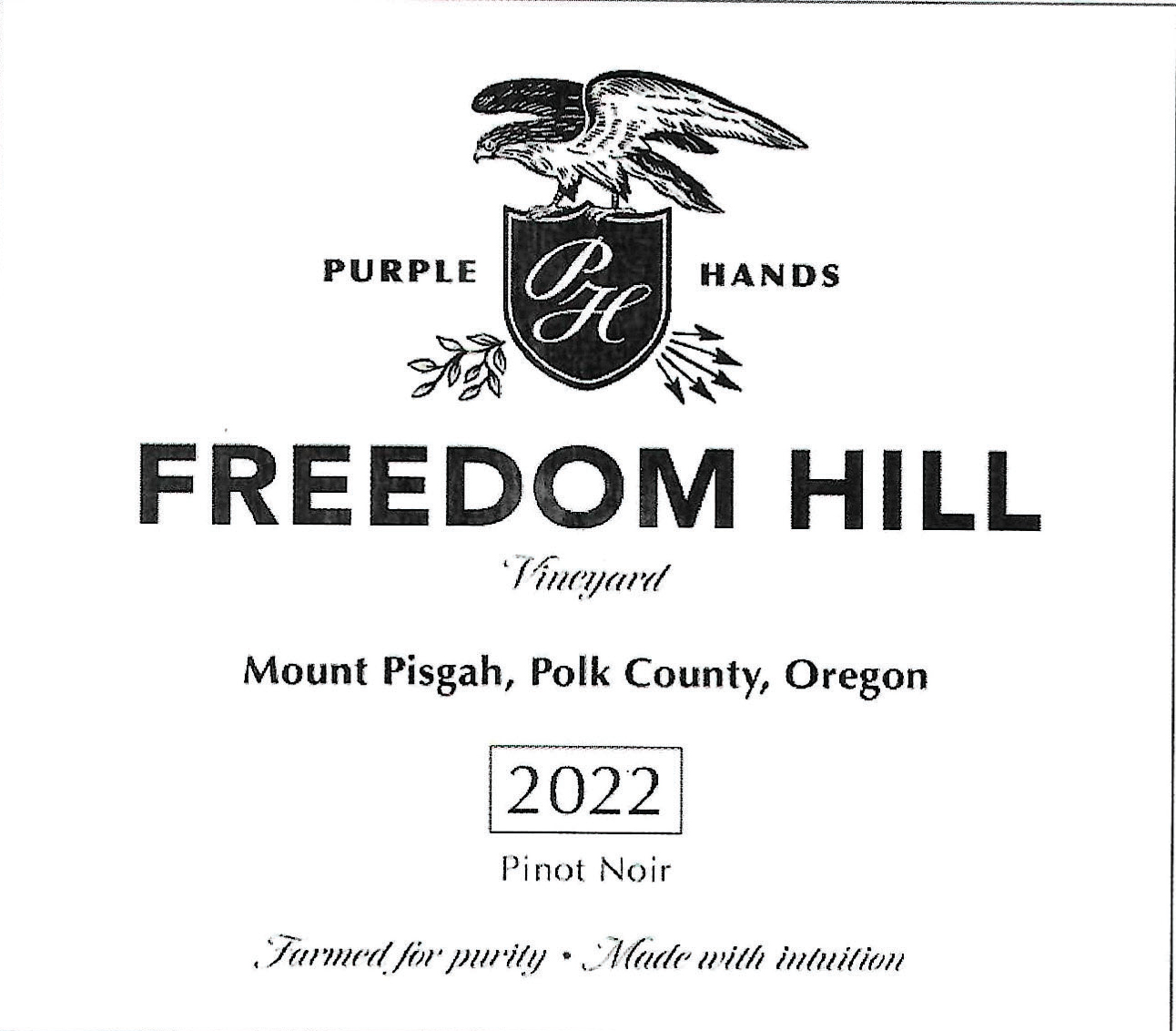 Purple Hands - Pinot Noir - Freedom Hill Vineyard label