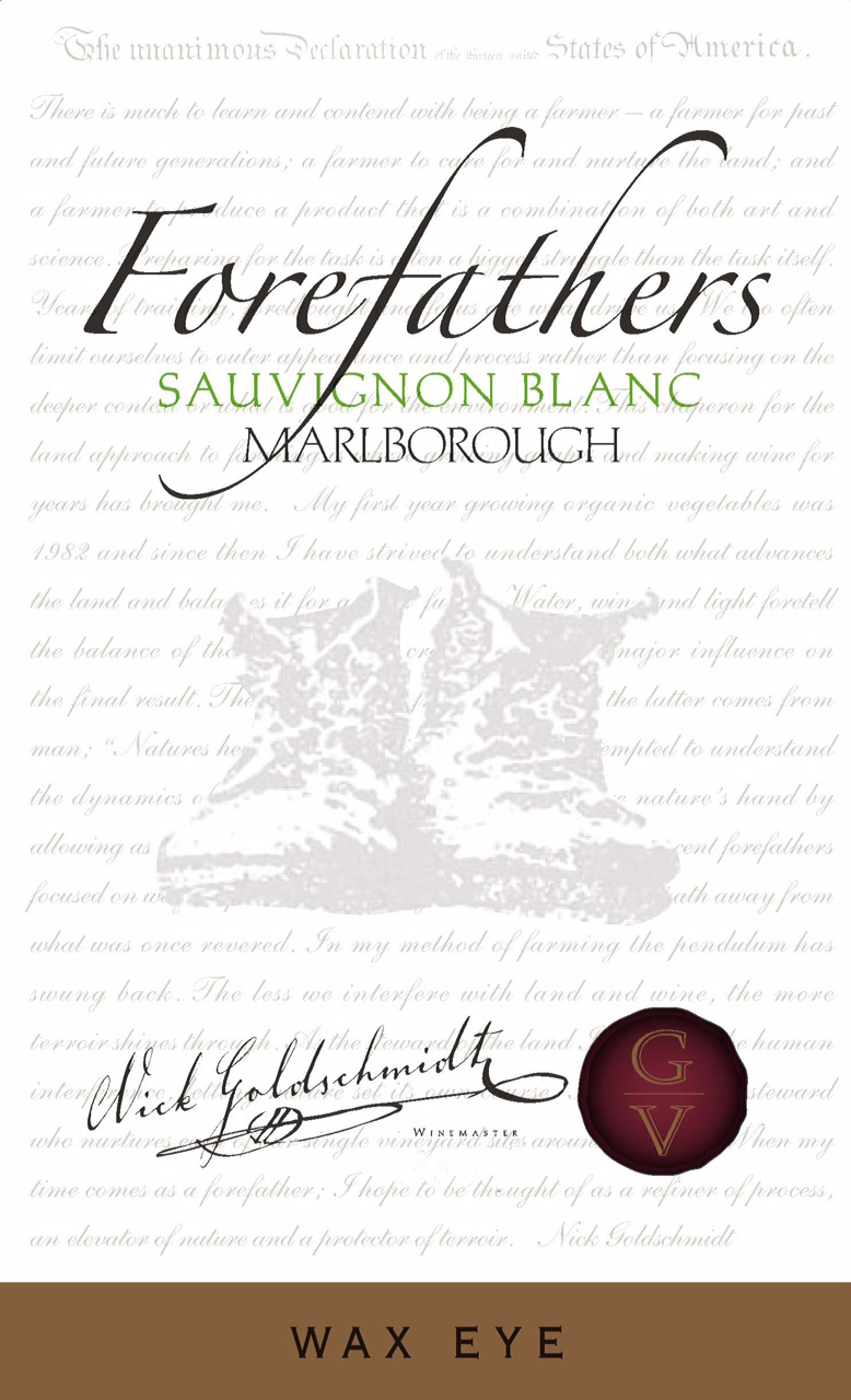 Goldschmidt Forefathers - Sauvignon Blanc - Wax Eye Vineyard label