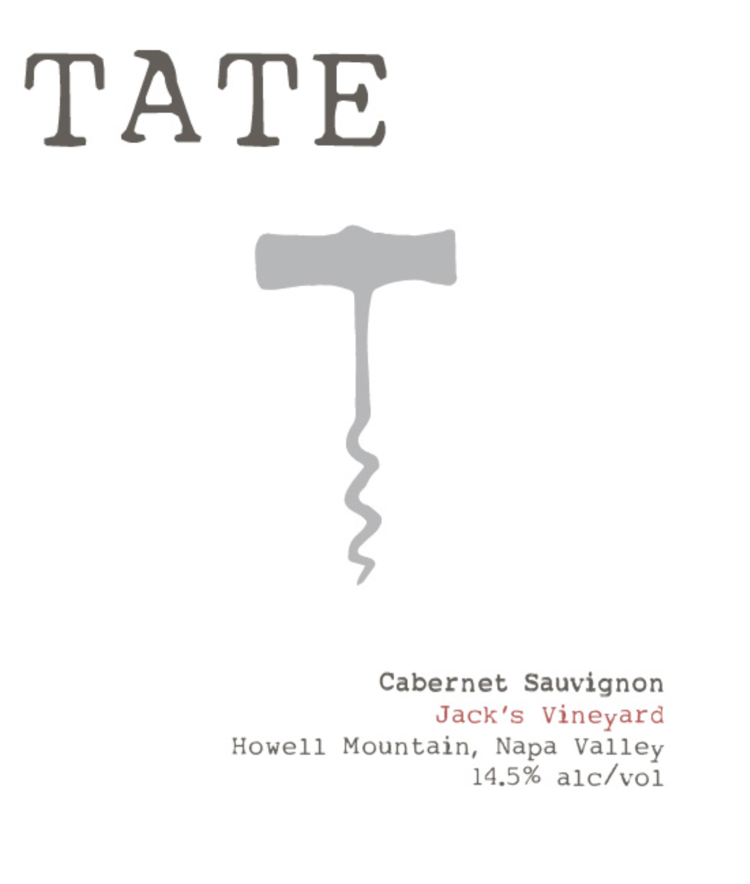 Tate Wine - Cabernet Sauvignon - Jack's Vineyard label