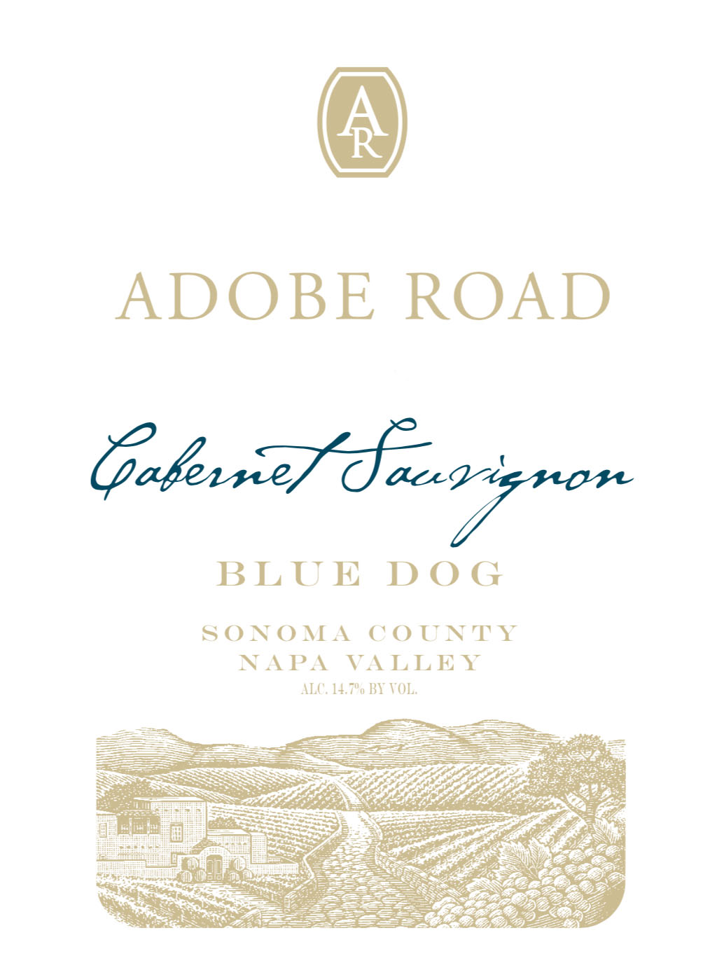 Adobe Road - Cabernet Sauvignon Blue Dog label