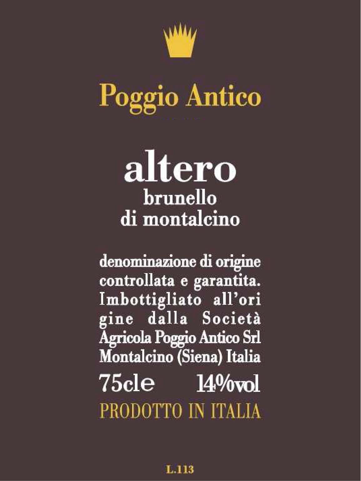 Poggio Antico - Altero label