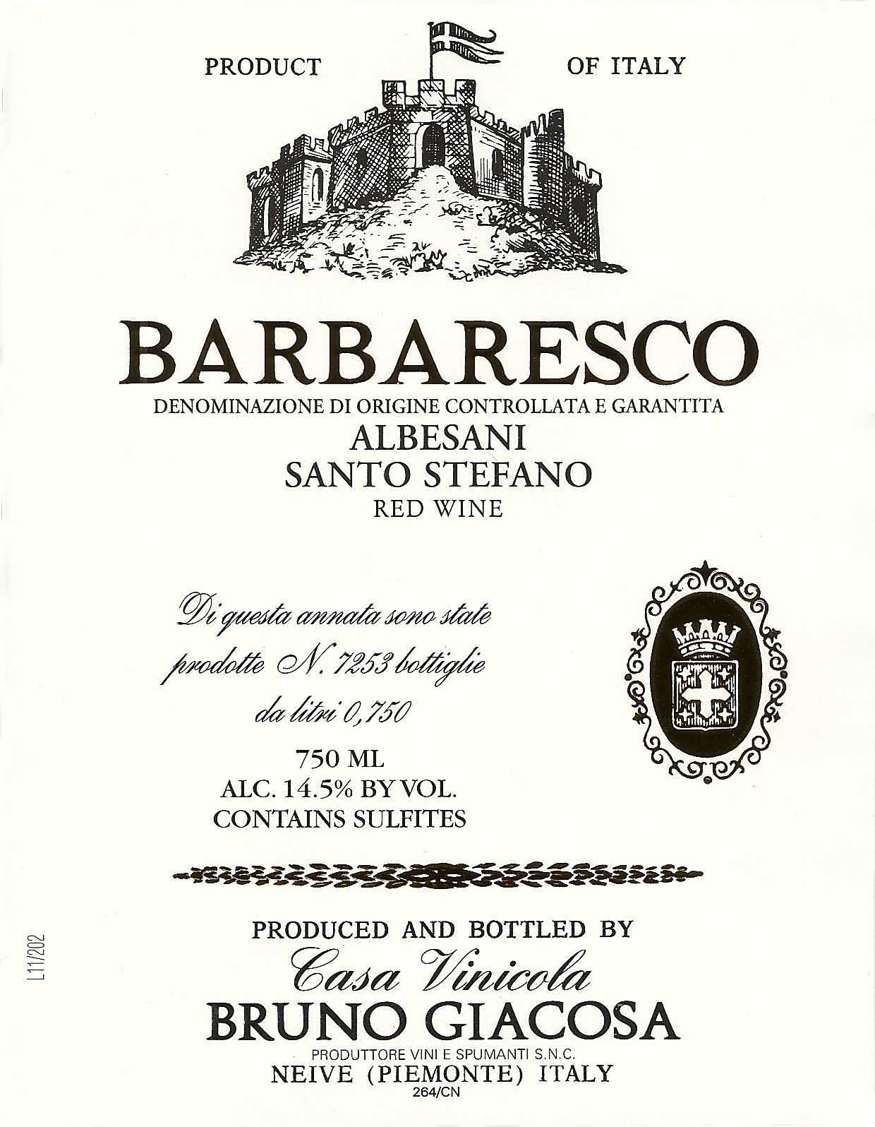 Bruno Giacosa - Barbaresco - Albesani Santo Stefano label