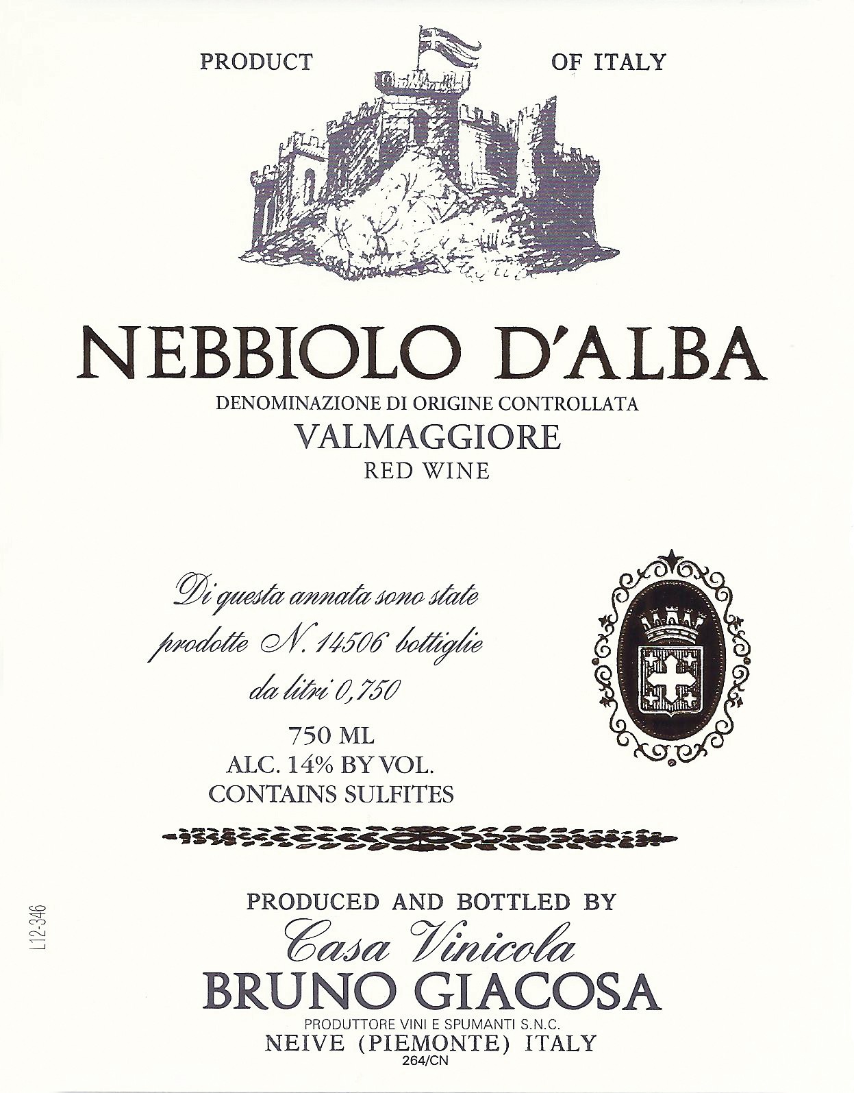 Bruno Giacosa - Nebbiolo D'alba - Valmaggiore label