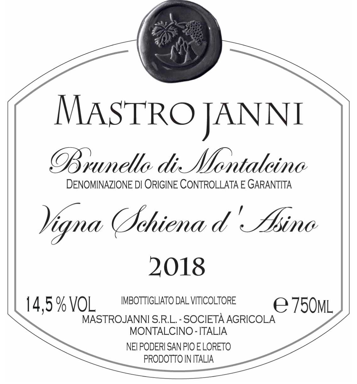 MastroJanni - Vigna Schiena d'Asino - DOCG label