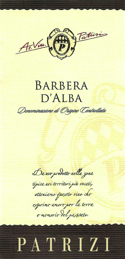 Patrizi - Barbera D'Alba label