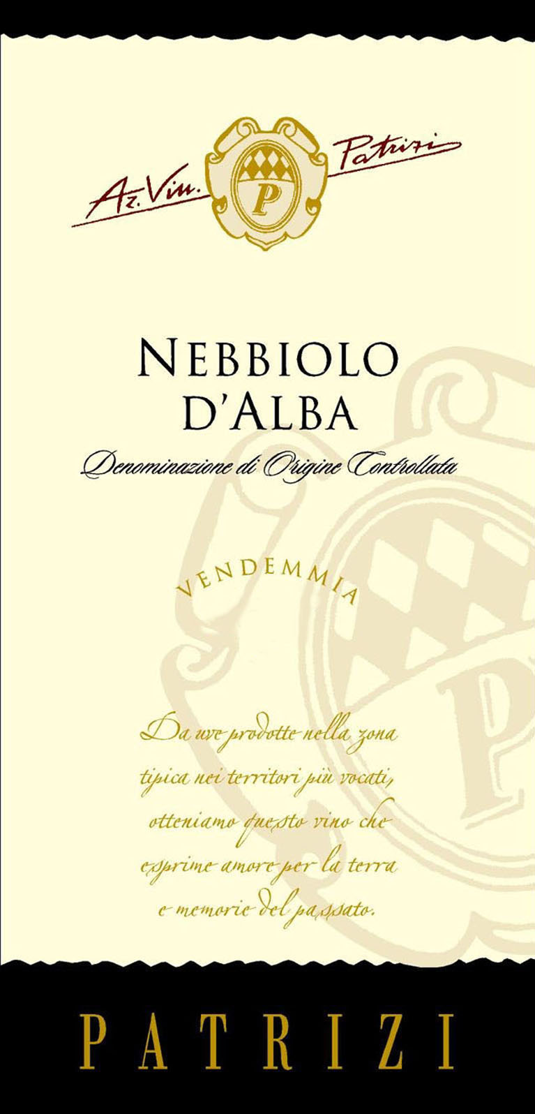 Patrizi - Nebbiolo D'Alba label