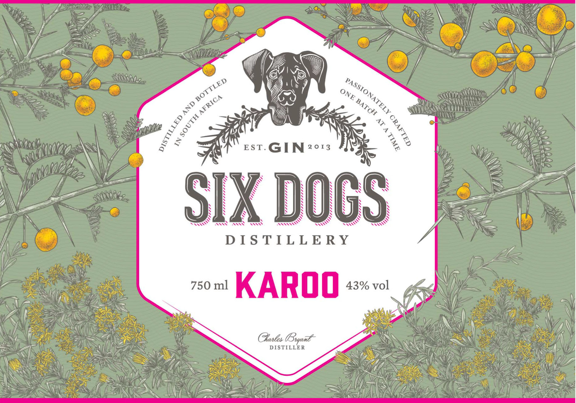 Six Dogs - Karoo Gin label