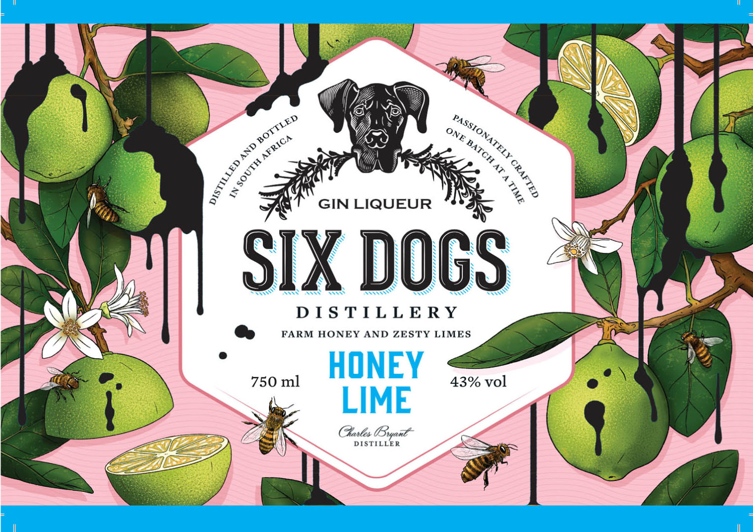 Six Dogs - Honey Lime Gin label