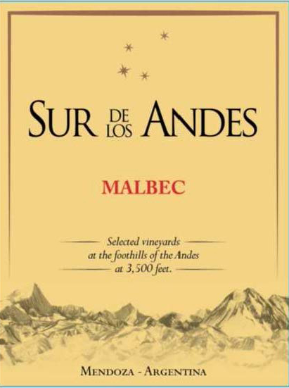Sur de los Andes - Malbec label