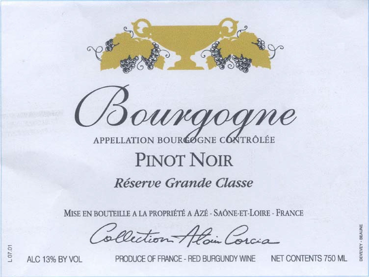 Collection Alain Corcia - Reserve Grande Classe - Pinot Noir label