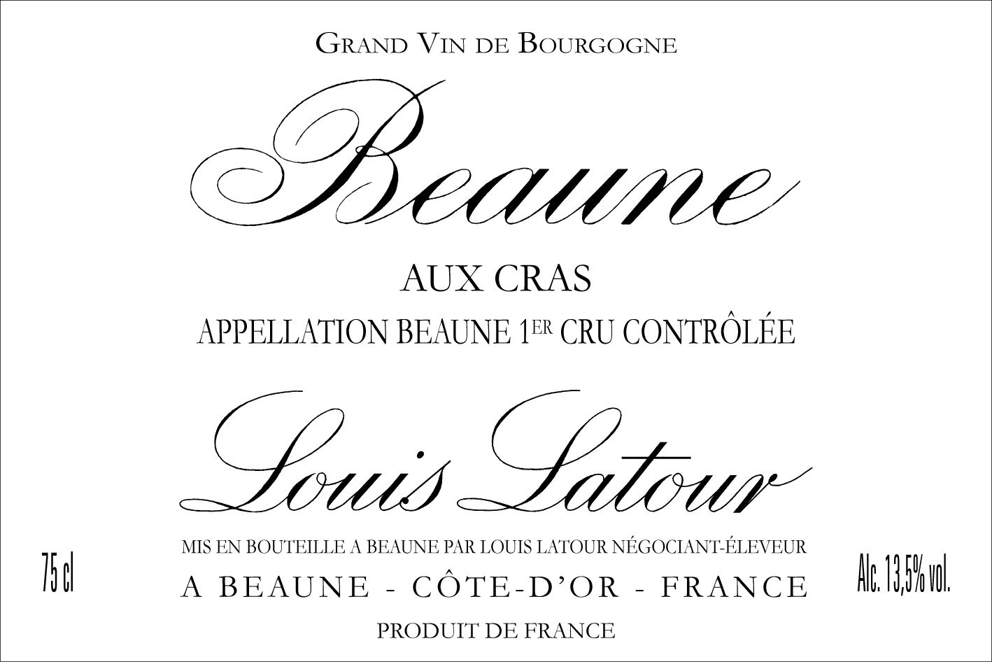 Louis Latour - Beaune 1er Cru Aux Cras label