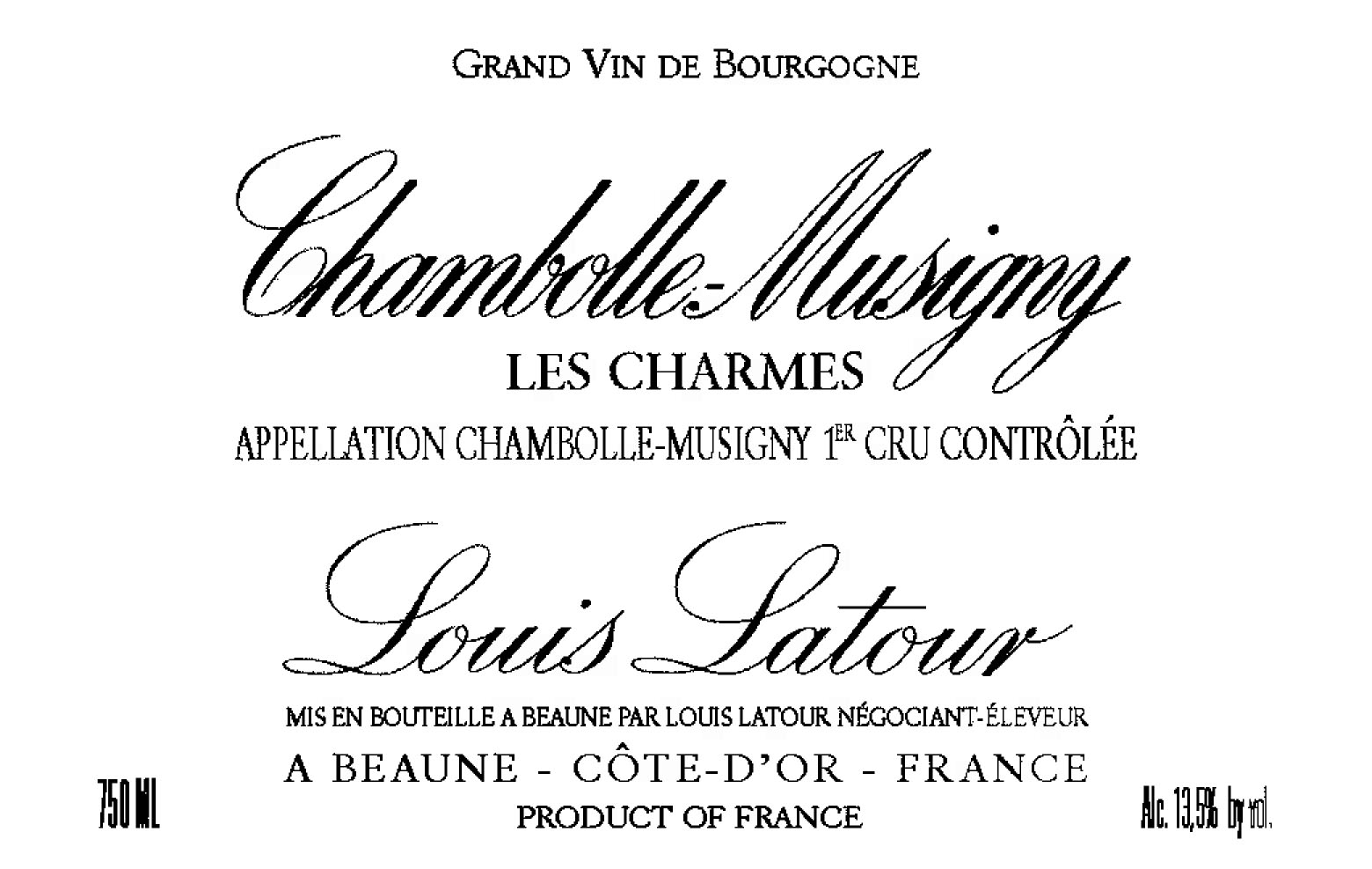 Louis Latour - Chambolle Musigny 1er Cru Les Charmes label