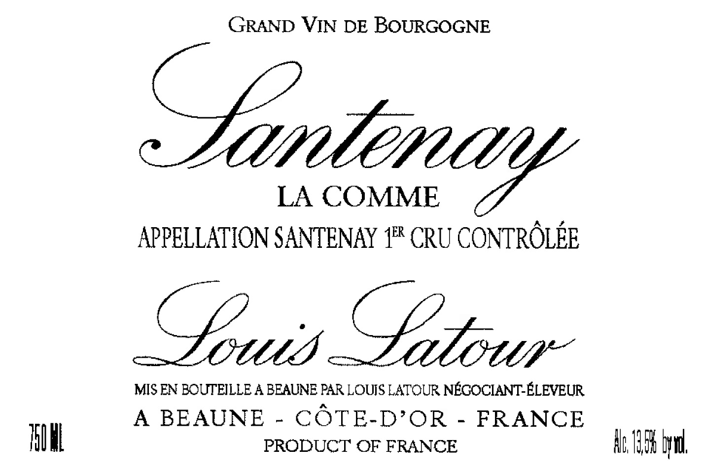 Louis Latour - Santenay 1er Cru La Comme label