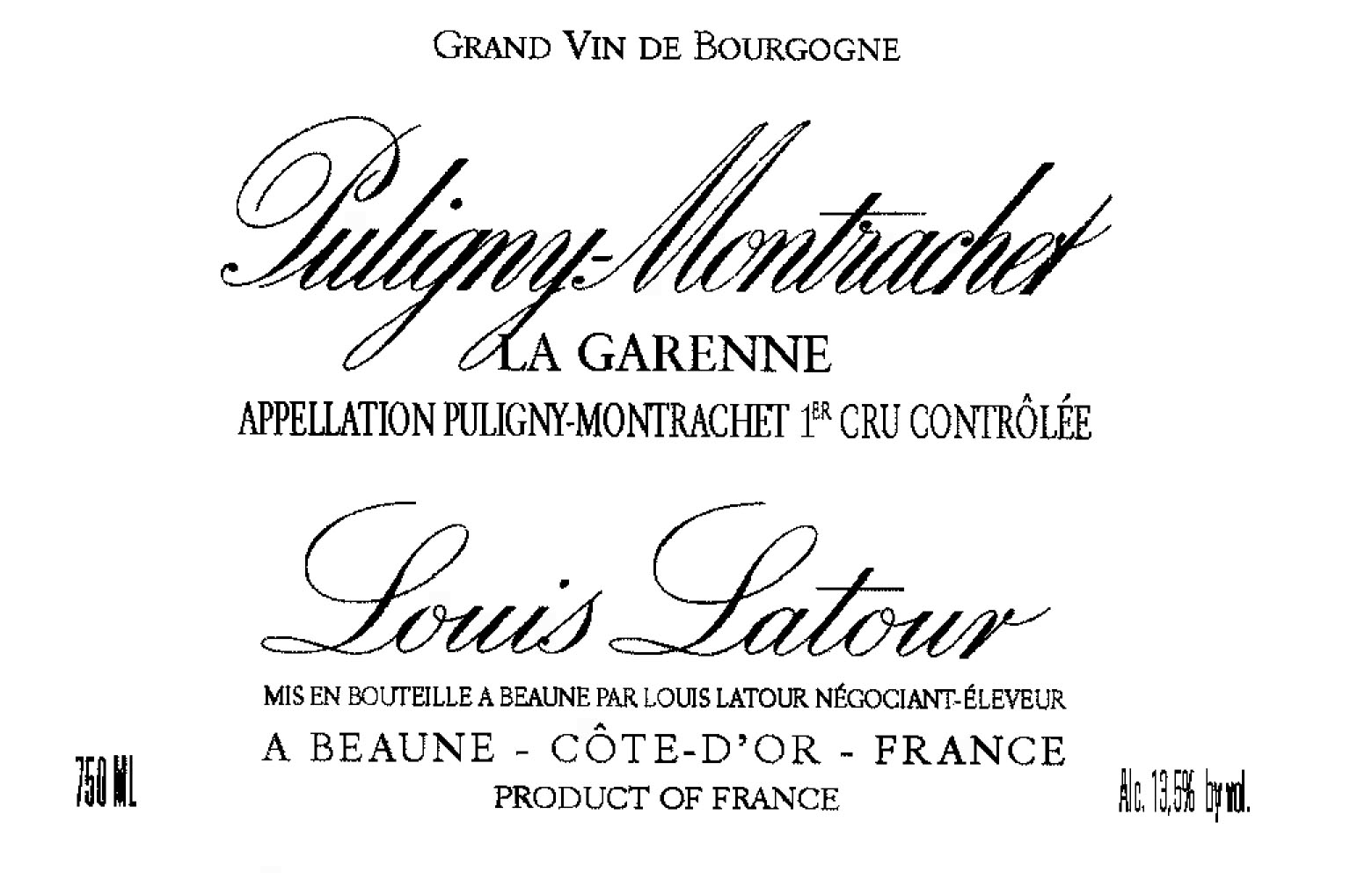 Louis Latour - Puligny-Montrachet 1er Cru La Garenne label