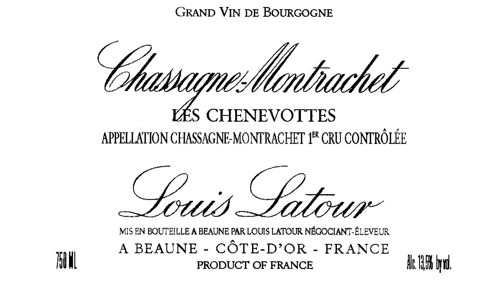 Louis Latour - Chassagne Montrachet 1er Cru Les Chenevottes label