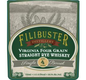 Filibuster - Straight Rye Whiskey - Four Grain label