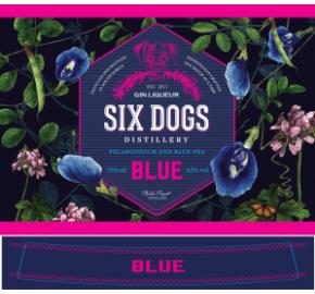 Six Dogs - Blue Gin label